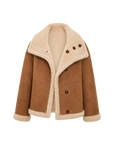 Fireladyfur Women's Faux Leather Shearling Jacket - Long Reversible Wool Coat Christmas Elk Design