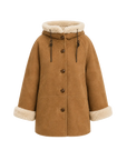 Fireladyfur Women's Faux Leather Shearling Jacket - Short Hooded Reversible Winter Coat Danish Style