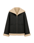 Fireladyfur Women's Faux Leather Shearling Jacket - Short Lapel Wool Coat Vintage
