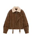 Fireladyfur Women’s Flocked Denim Goose Down Parka with Detachable Fox Fur Collar“City Travel”