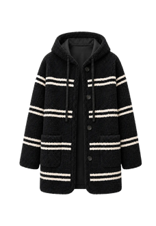 Fireladyfur Women's Lamb Wool Striped Jacket“Snowy New Year”