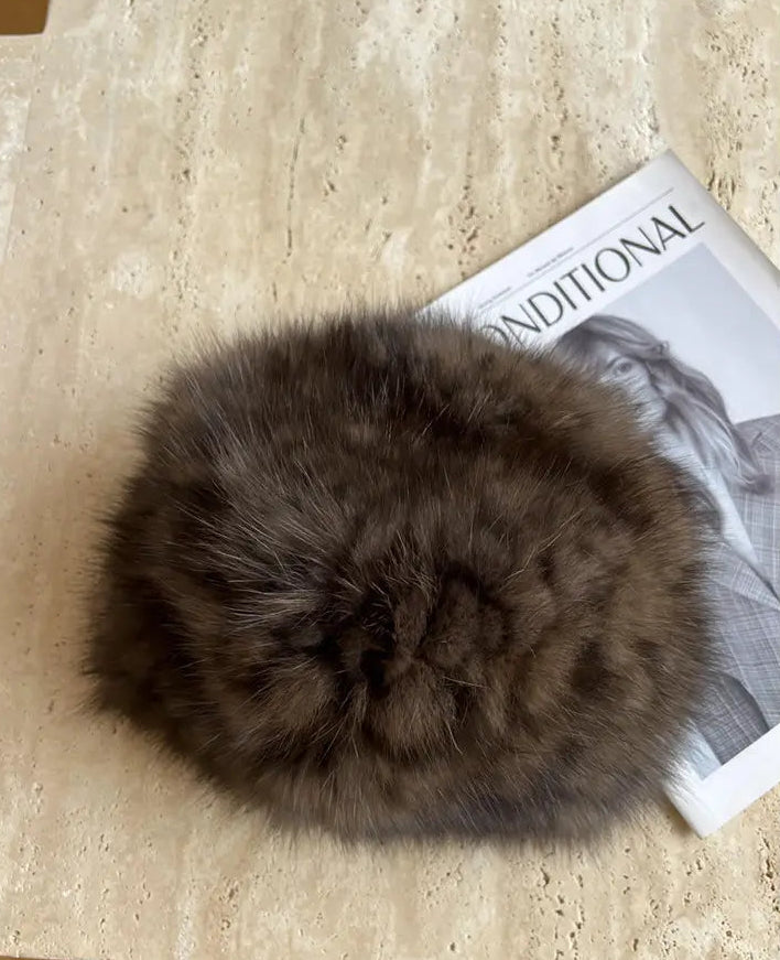 Fireladyfur Women's Reversible Genuine Mink Fur Knit Winter Hat