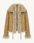 Fireladyfur Women's Shearling Coat - Imported Merino Wool Patchwork Fox Fur Collar Florence