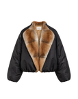 Fireladyfur Women's Short Colorblock Parka with Sable Muskrat Fur Collar and Goose Down"Hull Contract"