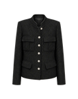 Heavy wool blend tweed stand collar waist cropped coat