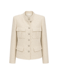 Heavy wool blend tweed stand collar waist cropped coat