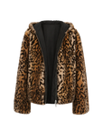 "Leopard Fantasy" Leopard Spot Print Reversible Drop Shoulder Hooded Custom Rabbit Fur Coat