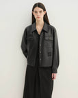 Letrans Women's Cropped Belted Leather Safari Jacket “Twilight Knight”
