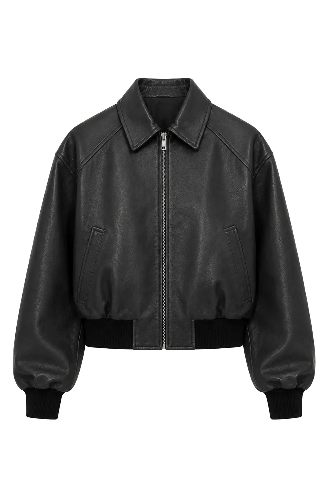 Letrans cropped lambskin leather jacket black product cutout