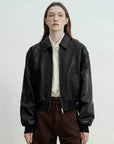 Letrans Women's Cropped Lambskin Leather Jacket – Retro Vintage Style