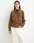 Letrans Women’s Cropped Suede Safari Jacket with Belt, Top-Grain Lambskin“Twilight Knight“