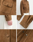 Letrans Women’s Cropped Suede Safari Jacket with Belt, Top-Grain Lambskin“Twilight Knight“