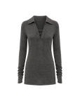 Light luxury silver silk knitted slightly transparent tie lapel slim drape long sleeve knitted top"Eiffel"