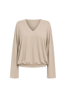 Machine washable Tencel wool V-neck two-wear elastic hem T-shirt bottoming shirt