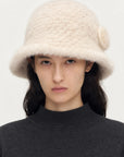 Mink Woven Fur Hat Women's Camellia Flower Bucket Hat