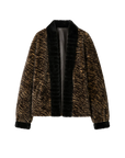 "Multiple Stripes" Retro Personalized Stripe Print Delicate V-Neck Rex Rabbit Fur Jacket