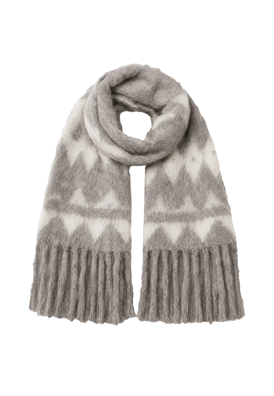 Light gray Nepal alpaca wool jacquard tassel scarf product image - Fireladyfur