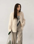 "Night in Paris" imported Toscana Shearing women's V-neck age-reducing lamb fur coat