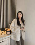 "Night in Paris" imported Toscana Shearing women's V-neck age-reducing lamb fur coat