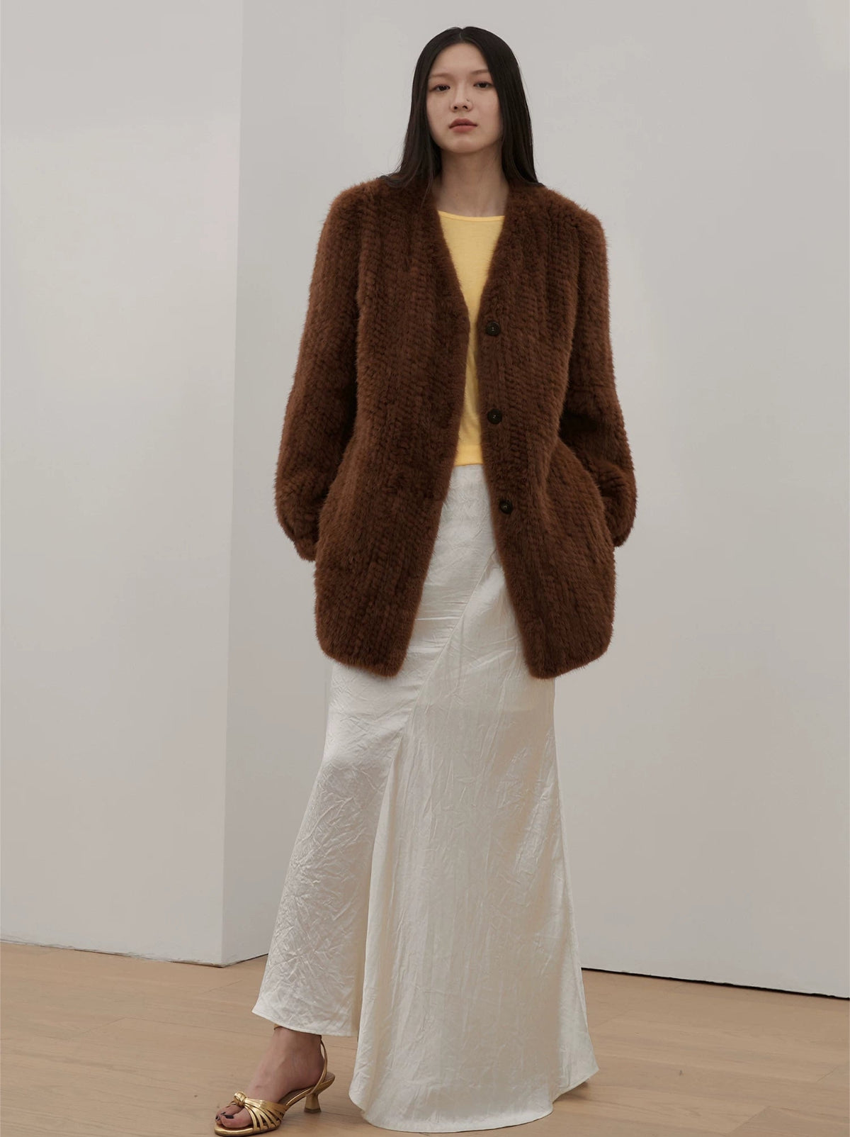 "Moon Serenade" High-luxury imported velvet mink woven fur coat mid-length mink coat (handmade)
