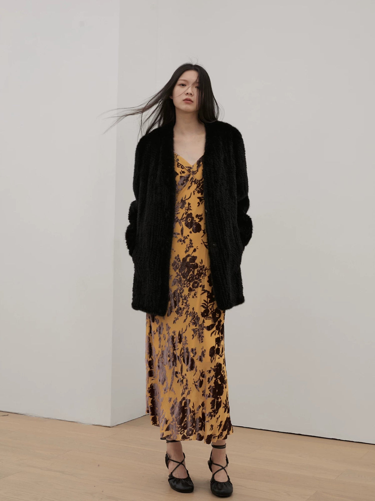 "Moon Serenade" High-luxury imported velvet mink woven fur coat mid-length mink coat (handmade)