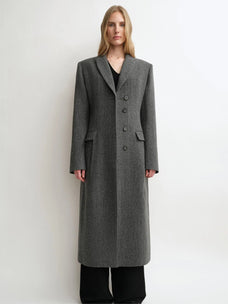 THE ARTM Women's 100% Wool Peak Lapel Belted Long Coat "London Line"