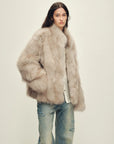 Polar Snow Casual Handmade Swoosh Printed Stand Up Lapel Fox Fur Coat