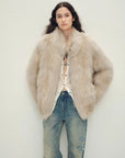 Polar Snow Casual Handmade Swoosh Printed Stand Up Lapel Fox Fur Coat