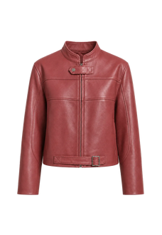 Caramel Mountain claret stand collar sheepskin motorcycle jacket product cutout