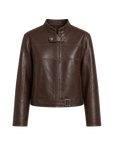 Retro Sheepskin Stand Collar Short Motorcycle Jacket “Caramel Mountain”