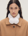 Woman wearing a rice white rex rabbit fur magnetic scarf - Fireladyfur