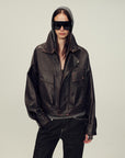 Firelady Fur Lambskin Leather Jacket – Vintage Vegetable-Tanned Funnel Neck "New York Twilight"