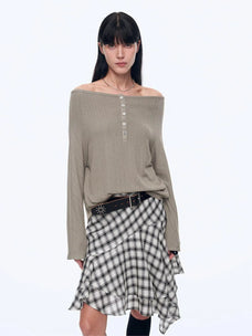 "Fashion Law" Casual One-shoulder Raglan Sleeve T-shirt Top
