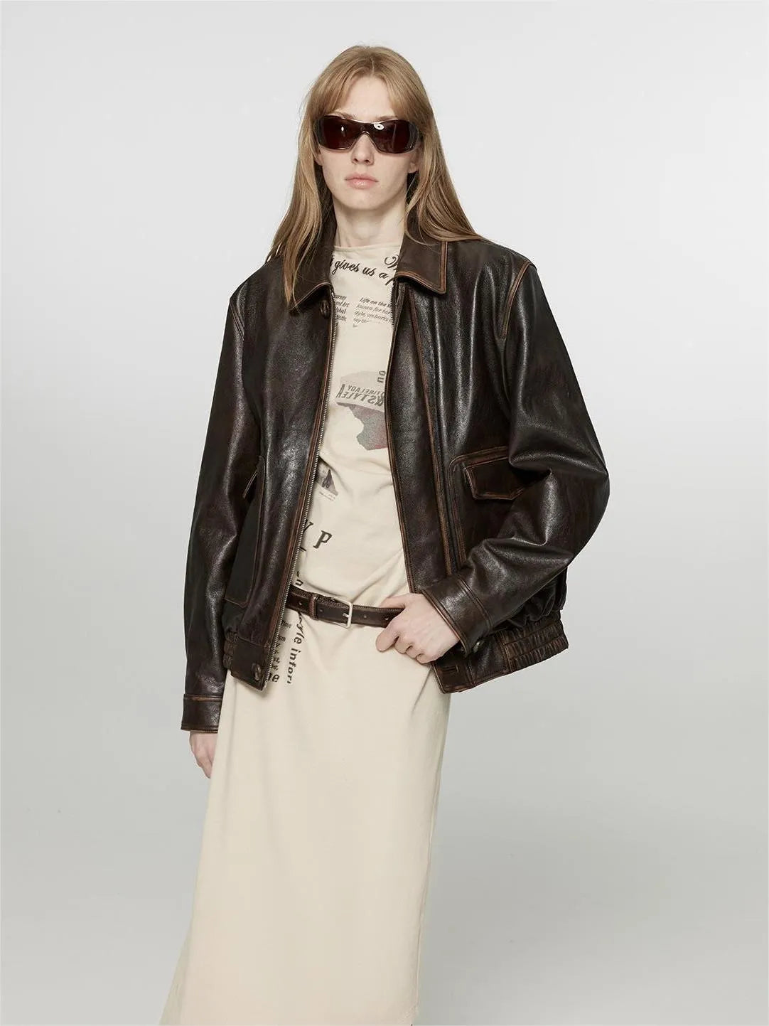South City Old Lane Vintage Braune Fliegerlederjacke