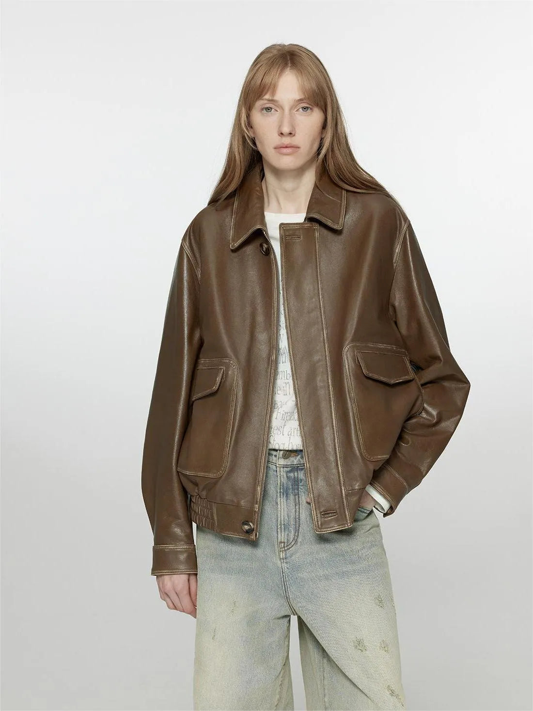 South City Old Lane Vintage Braune Fliegerlederjacke