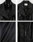 THE ARTM Women’s Double-Lapel Lambskin Leather Jacket, Premium Natural Material