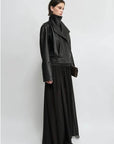 THE ARTM Women’s Double-Lapel Lambskin Leather Jacket, Premium Natural Material