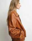 THE ARTM Women’s Sheepskin Leather Jacket, Lightweight, Vintage Double Lapel Style