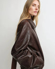 THE ARTM Women’s Sheepskin Leather Jacket, Lightweight, Vintage Double Lapel Style