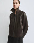 THE ARTM Women’s Funnel Neck Leather Jacket – Modern Minimal, Relaxed Fit