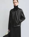 THE ARTM Women’s Funnel Neck Leather Jacket – Modern Minimal, Relaxed Fit