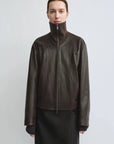 THE ARTM Women’s Funnel Neck Leather Jacket – Modern Minimal, Relaxed Fit