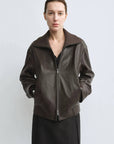 THE ARTM Women’s Funnel Neck Leather Jacket – Modern Minimal, Relaxed Fit