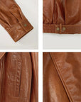 THE ARTM Women’s Sheepskin Leather Jacket, Lightweight, Vintage Double Lapel Style