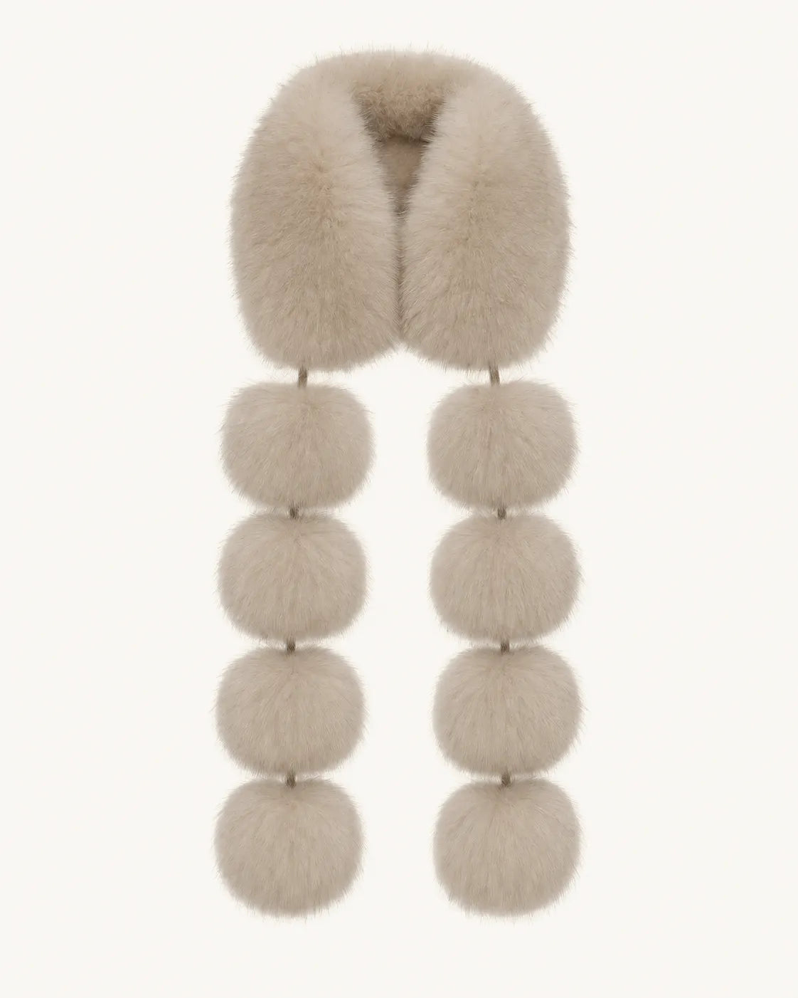Two-Tone Fox Fur Pom-Pom Scarf for Women – Adjustable Styling, Lightweight Warmth