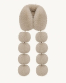 Two-Tone Fox Fur Pom-Pom Scarf for Women – Adjustable Styling, Lightweight Warmth