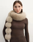 Two-Tone Fox Fur Pom-Pom Scarf for Women – Adjustable Styling, Lightweight Warmth