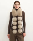 Two-Tone Fox Fur Pom-Pom Scarf for Women – Adjustable Styling, Lightweight Warmth