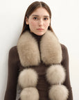 Two-Tone Fox Fur Pom-Pom Scarf for Women – Adjustable Styling, Lightweight Warmth
