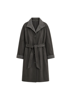 "Urban Island" Retro Plaid Mid-Length Workwear Lapel Trench Coat